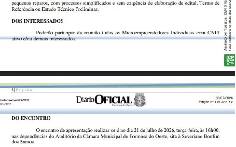 Comunicado Oficial: Chamamento Público para MEIs em Formosa do Oeste