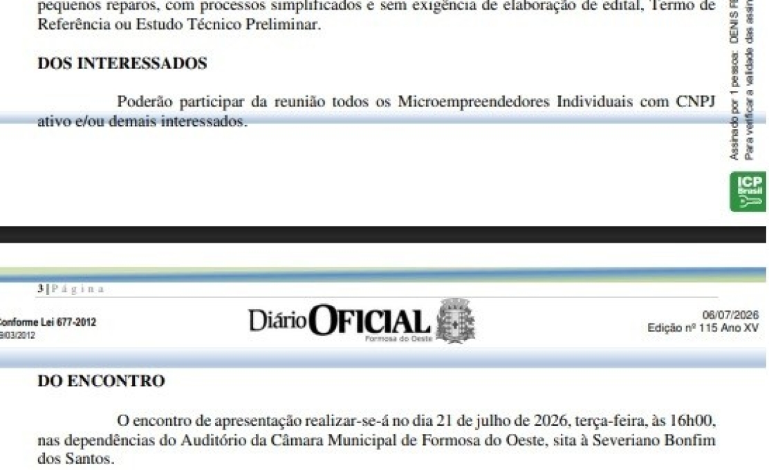 Comunicado Oficial: Chamamento Público para MEIs em Formosa do Oeste